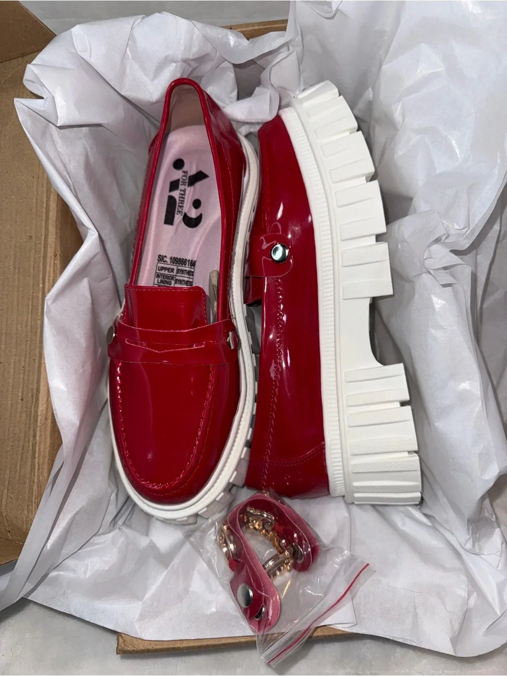 Patent Red Platform Loafers with Chunky White Sole size 8W